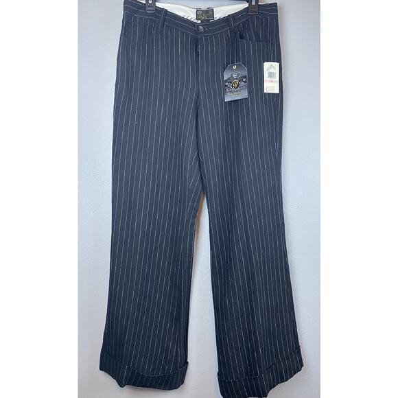 Polo by Ralph Lauren Pants - Vtg NWT Deadstock Polo Ralph Lauren Sz 10 Linen Blk Pinstripe Wide Leg Cuff Pnts